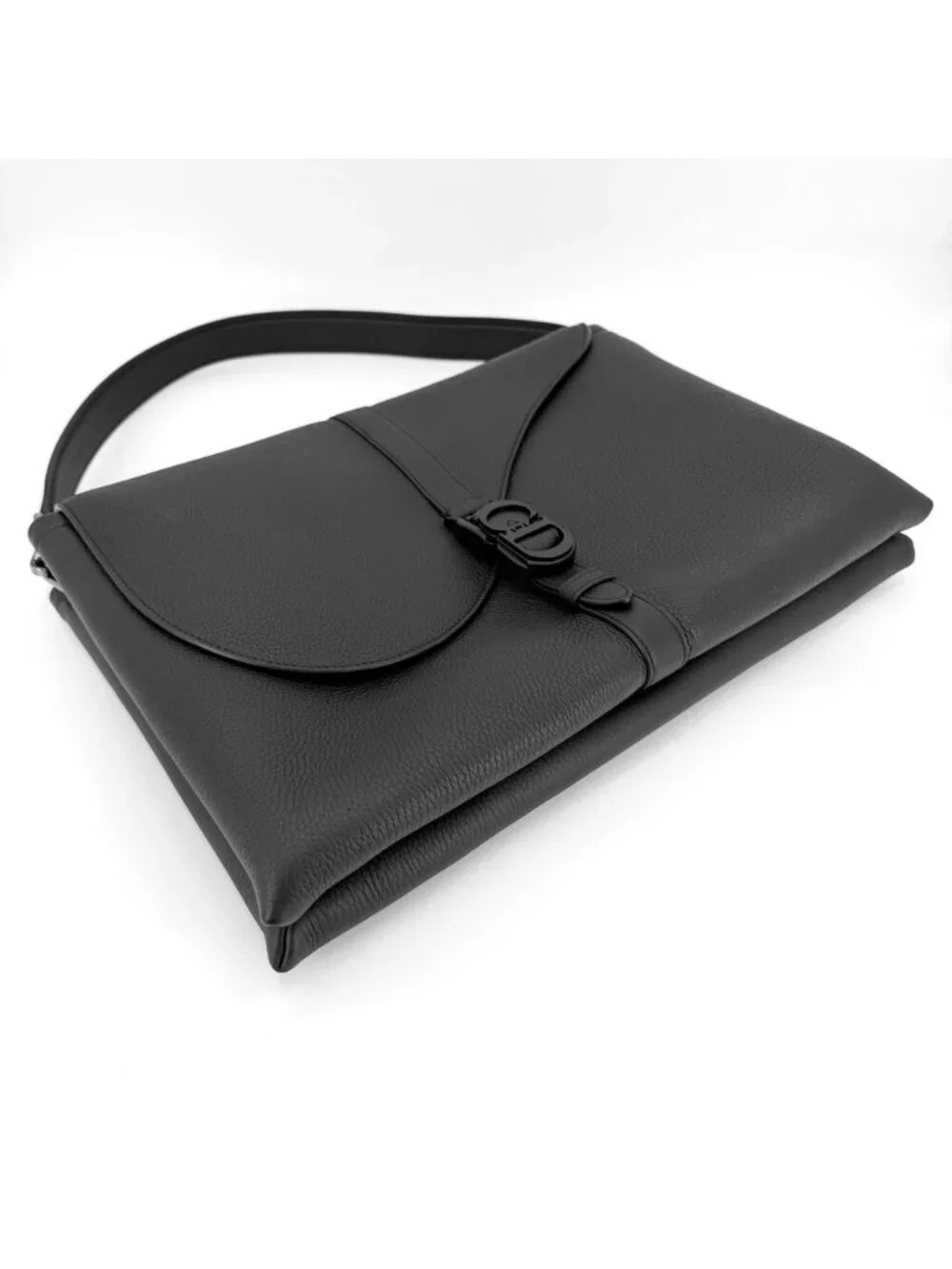 Dior Shoulder Bag Pillow Saddle Flap Crossbody Leather Black Silver
